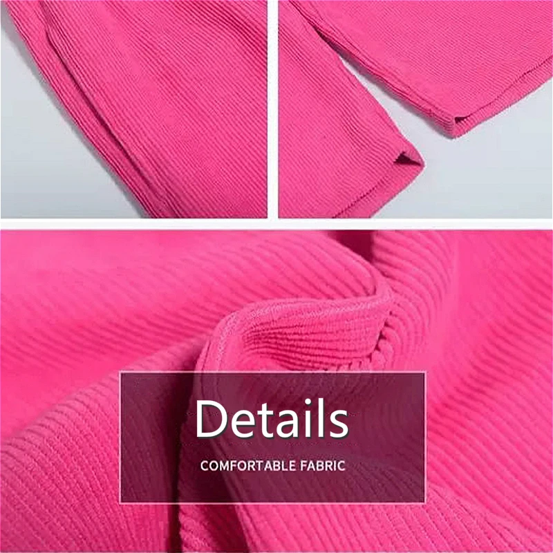 

Straight Pants Women Chic Harajuku Pink Corduroy Retro Popular Ladies Streetwear Simple Full-length Elasticated Womens Trousers