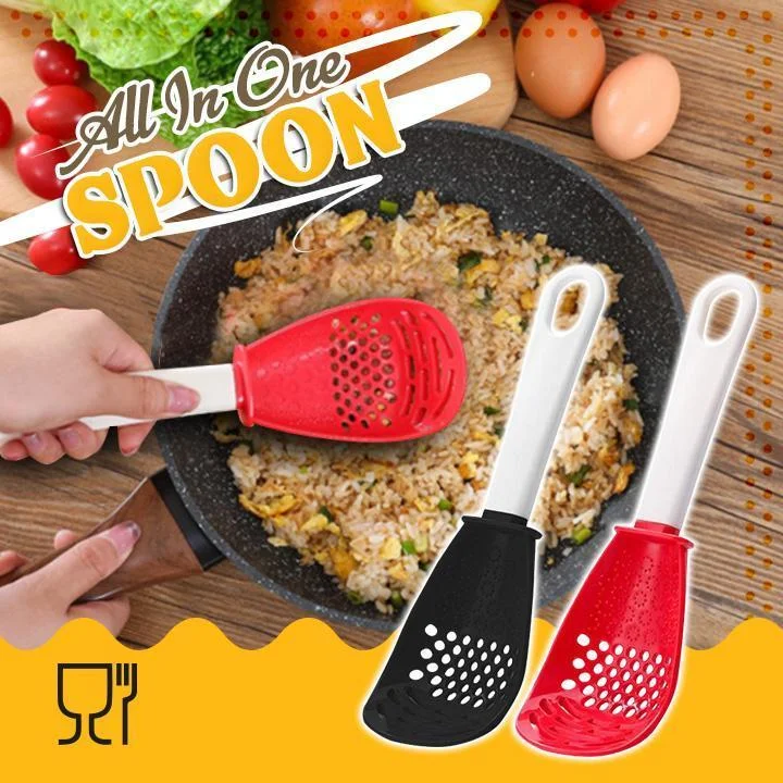 

Multifunctional Kitchen Cooking Spoon Heat-resistant Hanging Hole Innovative Potato Garlic Press Colander Spoon Gadgets 2021