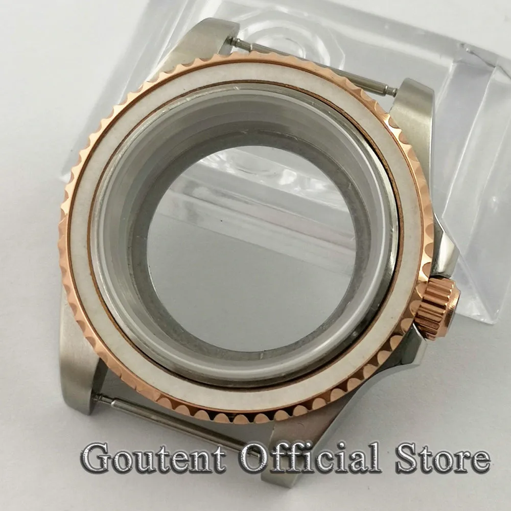 

40mm Goutent Silver Watch Case Rose Gold Bezel Fit NH35 NH36 DG2813/3804 Miyota 8215 821A ETA 2836,2824 PT5000 Movement