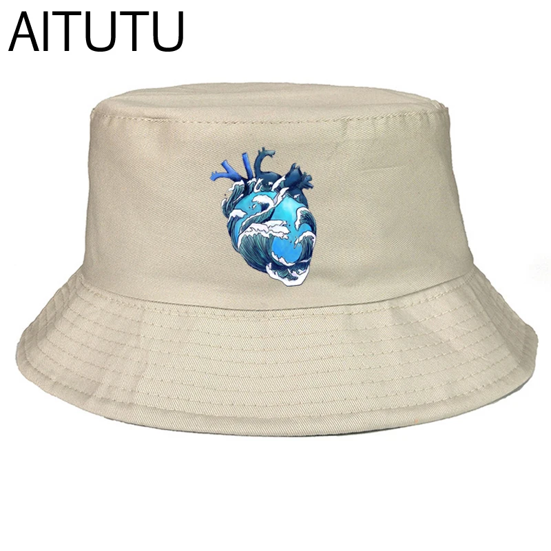 

Summer Fisherman's Hat Heart wave Bucket Hats Unisex Fashion Bob Caps Hip Hop Gorros Men Women Panama Bucket Hat Outdoor Gift