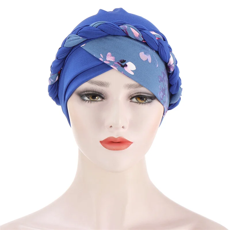 

Muslim Women Braid Flower Bead Cross Silky Turban Hat Scarf Cancer Chemo Beanie Cap Hijab Headwear Head Wrap Hair Accessories