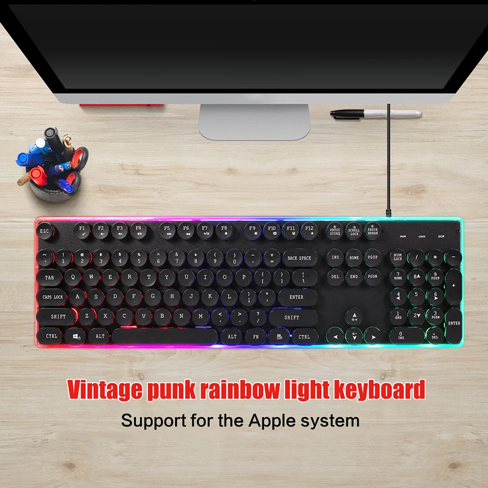 

Mechanical Gaming Keyboard LED Backlit Computer Keyboard Game Keyboard Mixed Color Breathing Backlit Round Cap Wired Keyboard