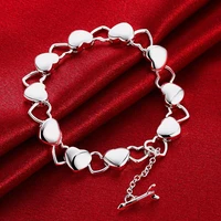 new arrival 925 silver bracelet fashion heart to heart charm bracelet for women high quality jewelry wholesale