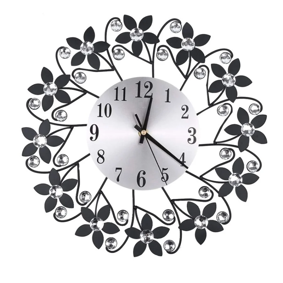 C Black New Clock Watch 3D Wall Clocks Vintage Wrought Iron Wall Clock Luxury Diamond Round Quartz Needle Clock Mute Home Decoration - Цвет: C Black