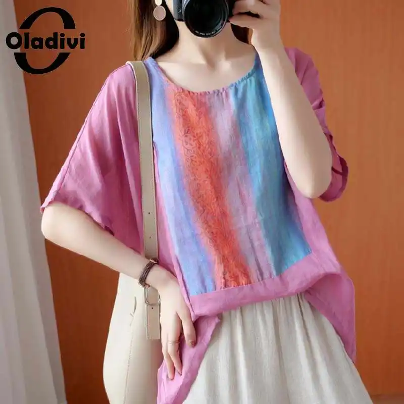 

Блузка женская Oladivi, свободная, с коротким рукавом, летняя, L-5XL