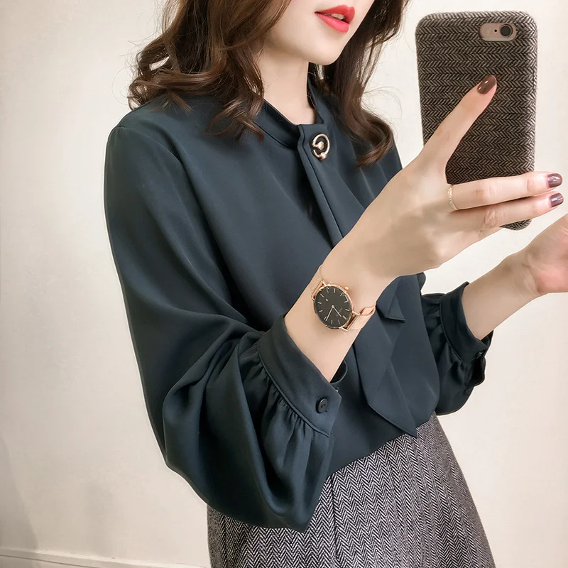 

plus Size Women's Long-Sleeved Spring and Autumn Bottoming Shirt Loose Casual Chiffon Shirt for Plump Girls of