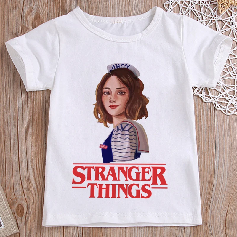 

3 4 5 6 7 8 Years Stranger Things Girls T-Shirt Boys Short Sleeve Tee Tops Kids Cartoon Printing Clothes Children Tee Clothing