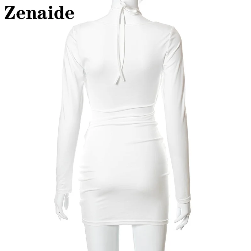 

Zenaide White Backless Bandage Bodycon Mini Dress Summer Women Long Sleeve Halter Neck Sexy Party Dresses Club Beach 2021