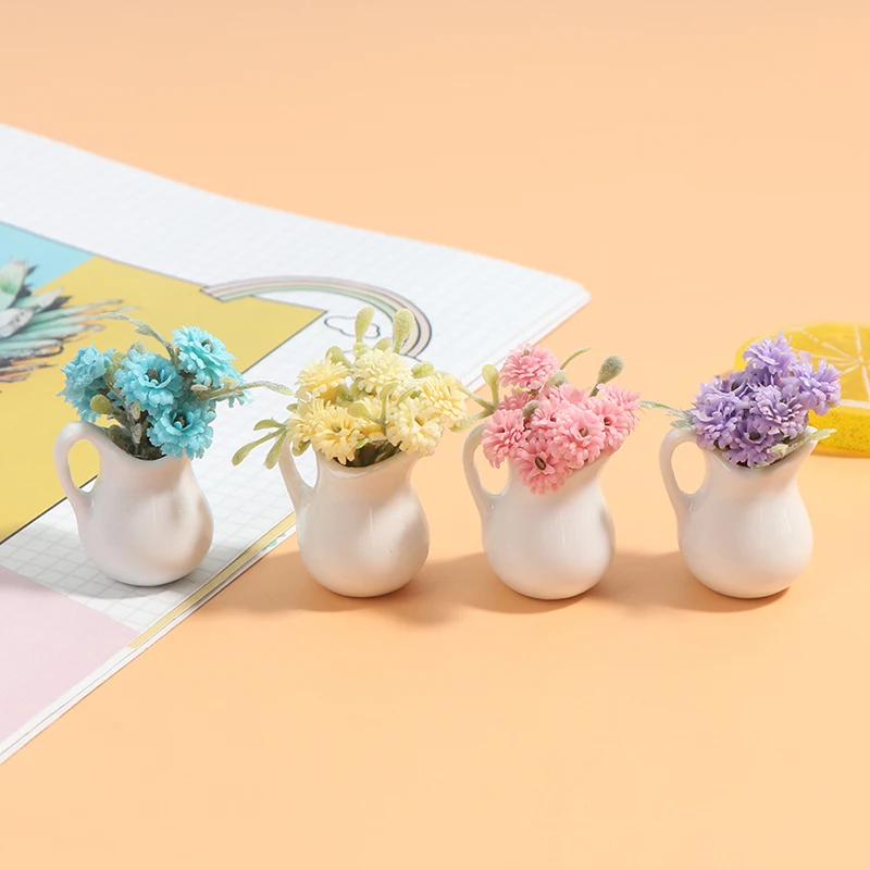 

1Pc 1:12 Doll House Miniature Flowers Fairy Garden Ornament Mini Potted Plant Flowers Pot DollHouse Decor Bonsai Model Kids Toy