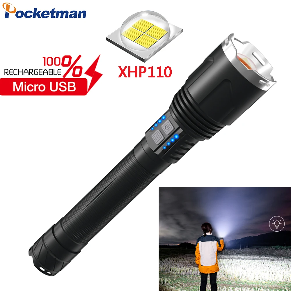 Comprar Super Brillante XHP110 Linterna Poderosa Linterna Flash Linterna Usar La Batería 26650 Con Correa Para El Hombro De Pantalla