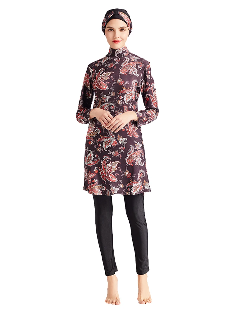 Новая мусульманская женская одежда для плавания с цветочным принтом топы штаны