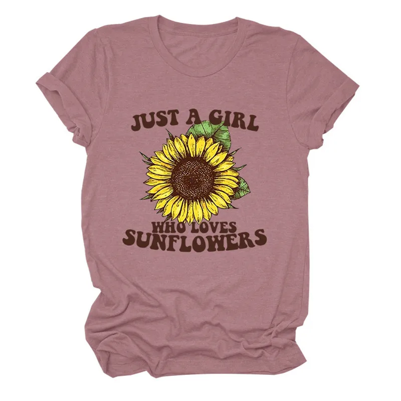 Женская летняя футболка с надписью Just A Girl Who Loves Sunflower Повседневная короткими