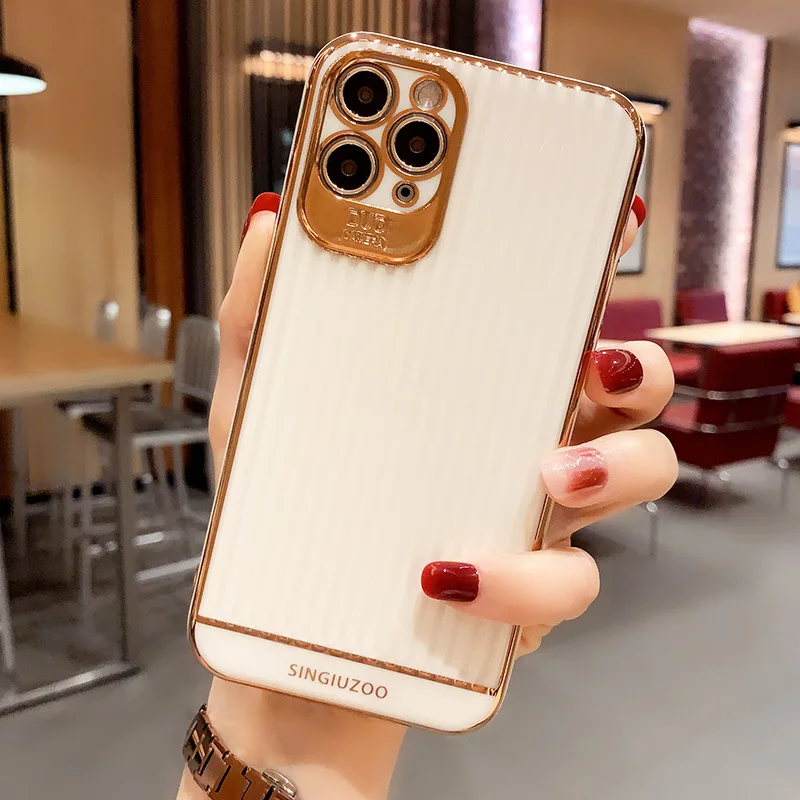 Чехол для iPhone 11 Pro Max роскошные покрытые золотом Силиконовые чехлы в полоску с