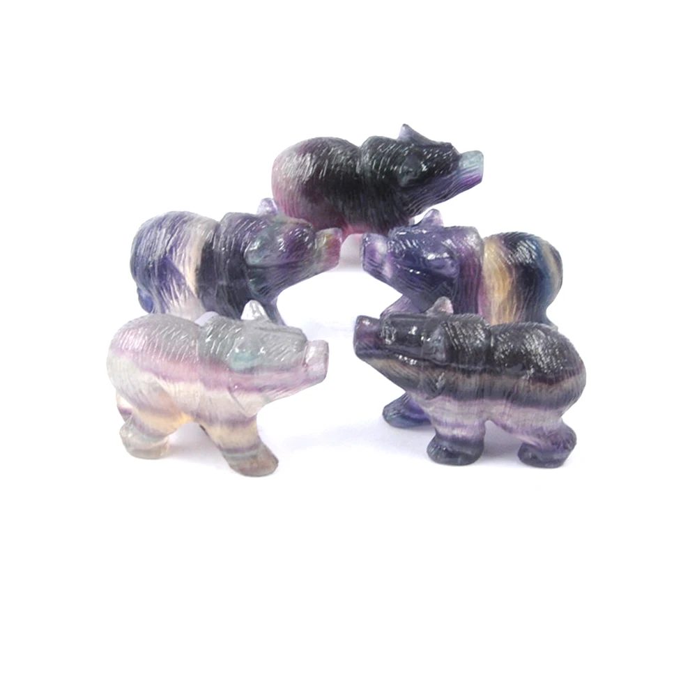 2&quot Natural Rainbow Fluorite Bear Figurine Carved Quartz Statue Reiki Healing Crystals Party Gifts Home Decor Crafts | Дом и сад