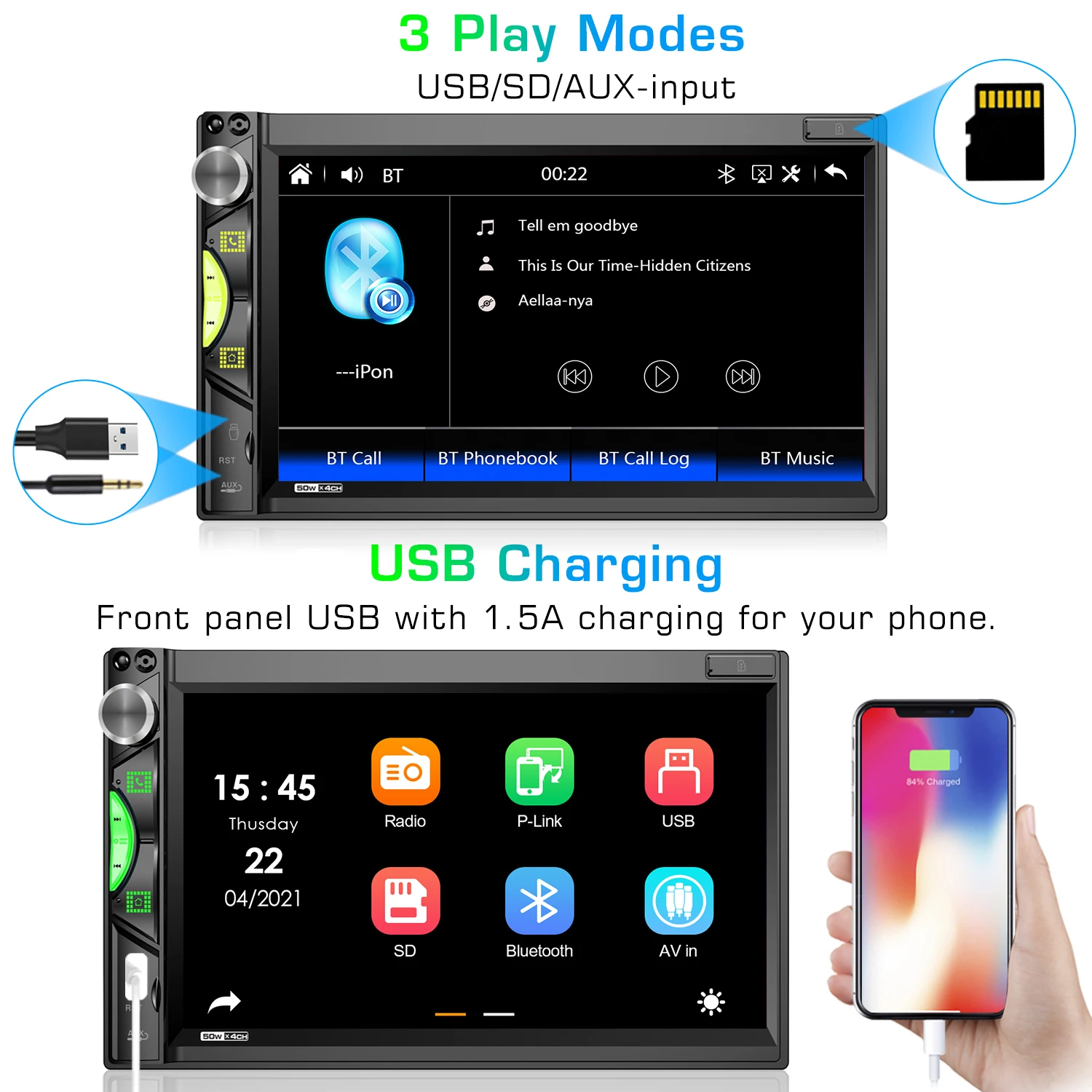 Автомагнитола 2DIN 7 дюймов HD MP5 Bluetooth Mirrorlink|Автомобильные радиоприемники| |