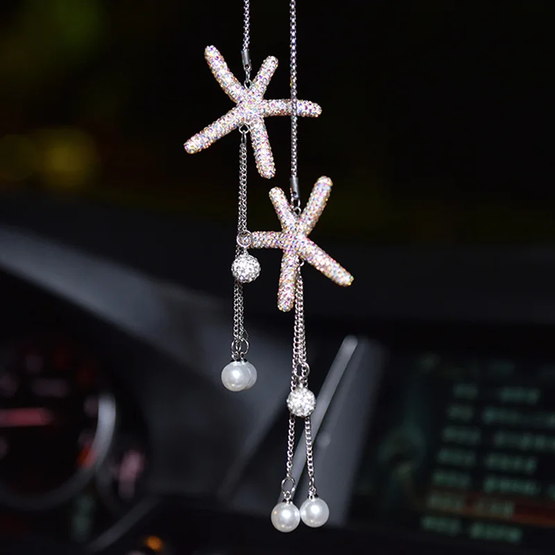 

Car Decoration Pendant Starfish Color Rhinestone Auto Rearview Mirror Hanging Ornament Interior Bling Accessories for Girl Gift