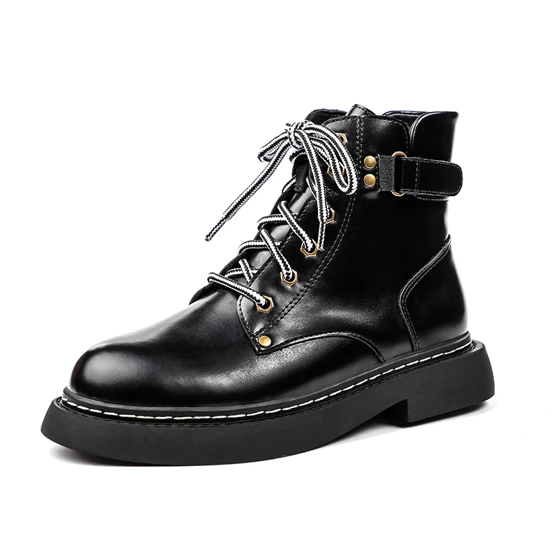 Модные новые женские ботинки Зимние повседневные кожаные ботильоны Большие