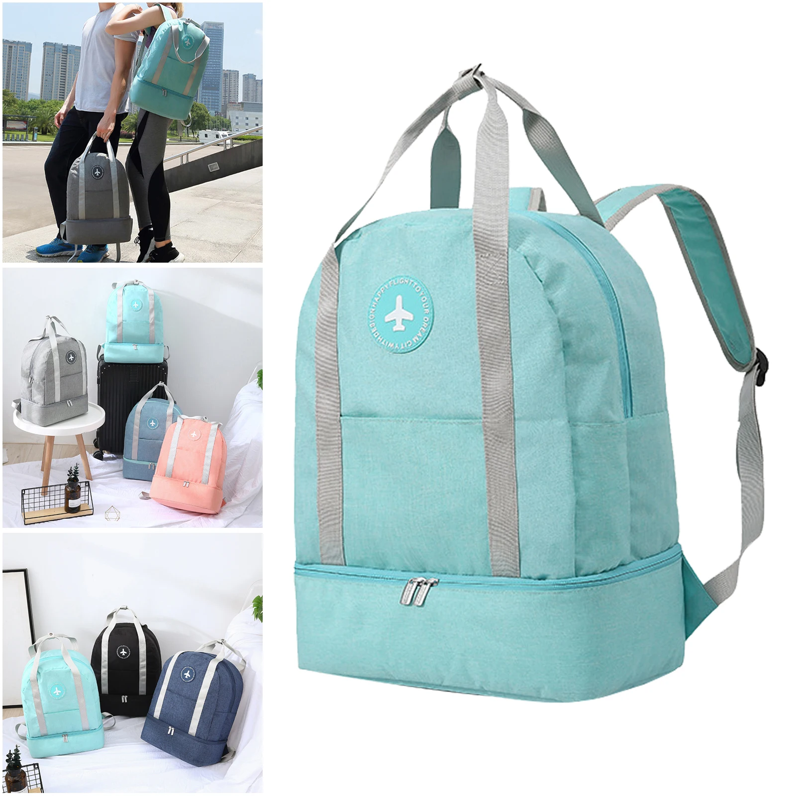 

Stylish Travel Backpack Duffle Gym Wet Dry Separate Tote Hand Bag Women Men Rucksack with Wet Pocket, Shoes Compartment