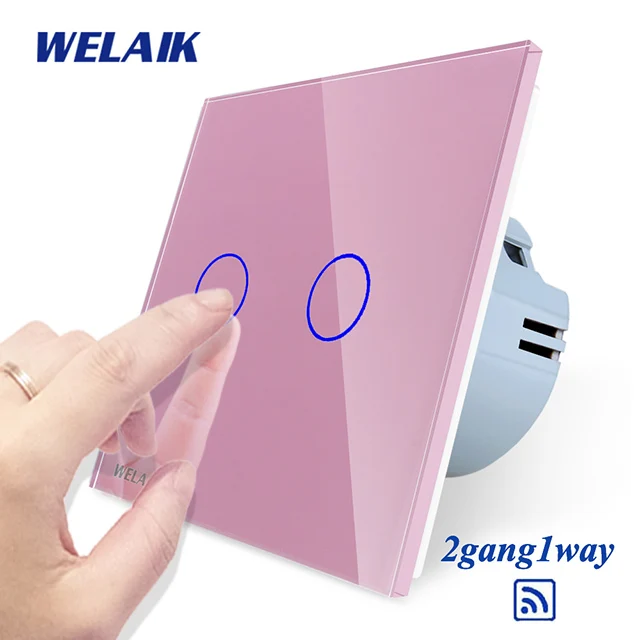 Pink Welaik Кристалл Стекло Панель переключатель Белый настенный выключатель ЕС сенсорный выключатель Экран настенный выключатель света 2gang1way AC110~ 250 В a1921w/b - Цвет: Pink
