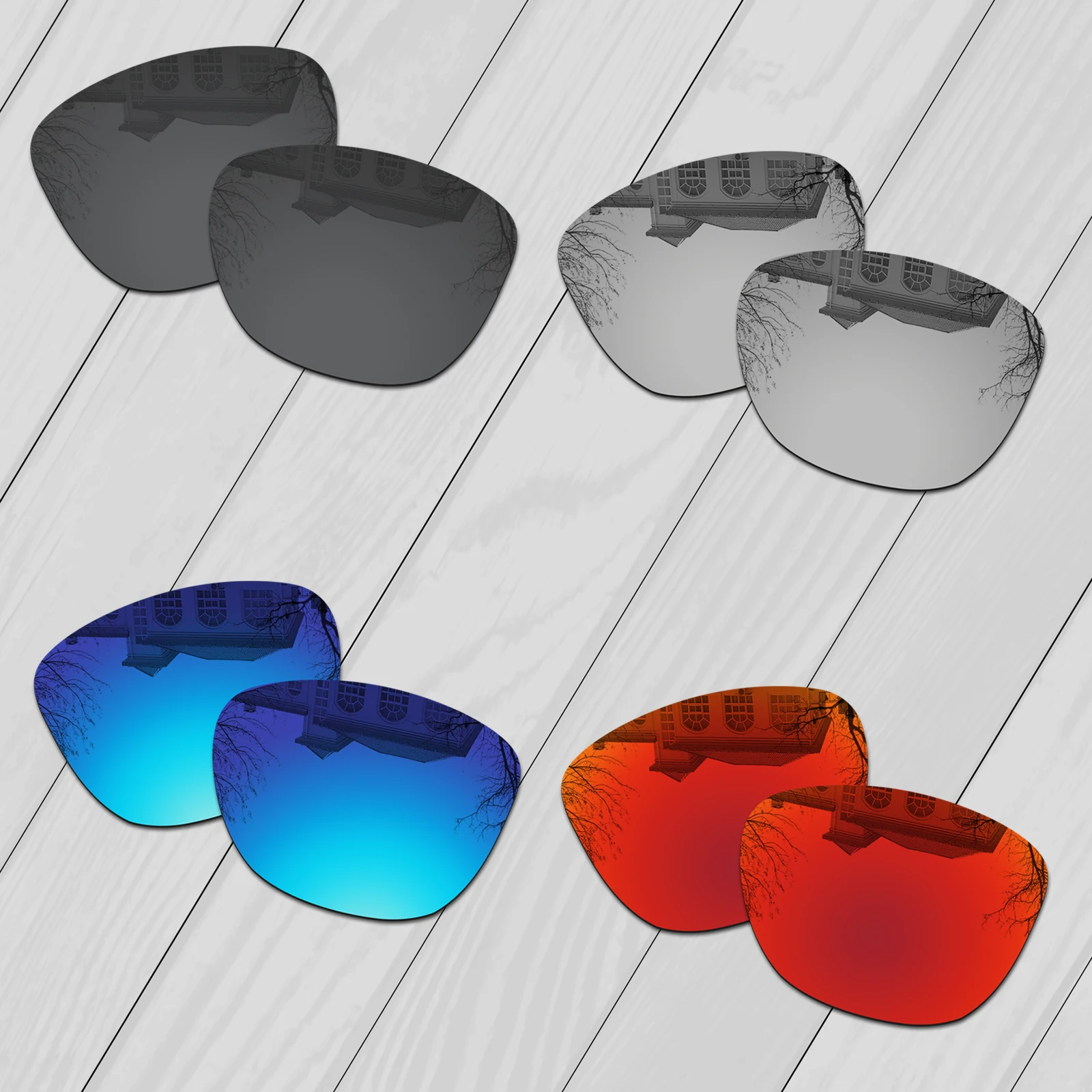 E.O.S 4 Pairs Black & Silver & Ice Blue & Fire Red Polarized Replacement Lenses for Oakley Jupiter Sunglasses