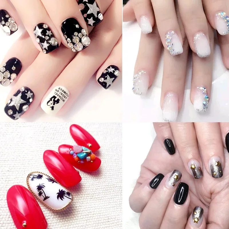 Смешанная коробка алмазные украшения для ногтей золотые и серебряные стальные