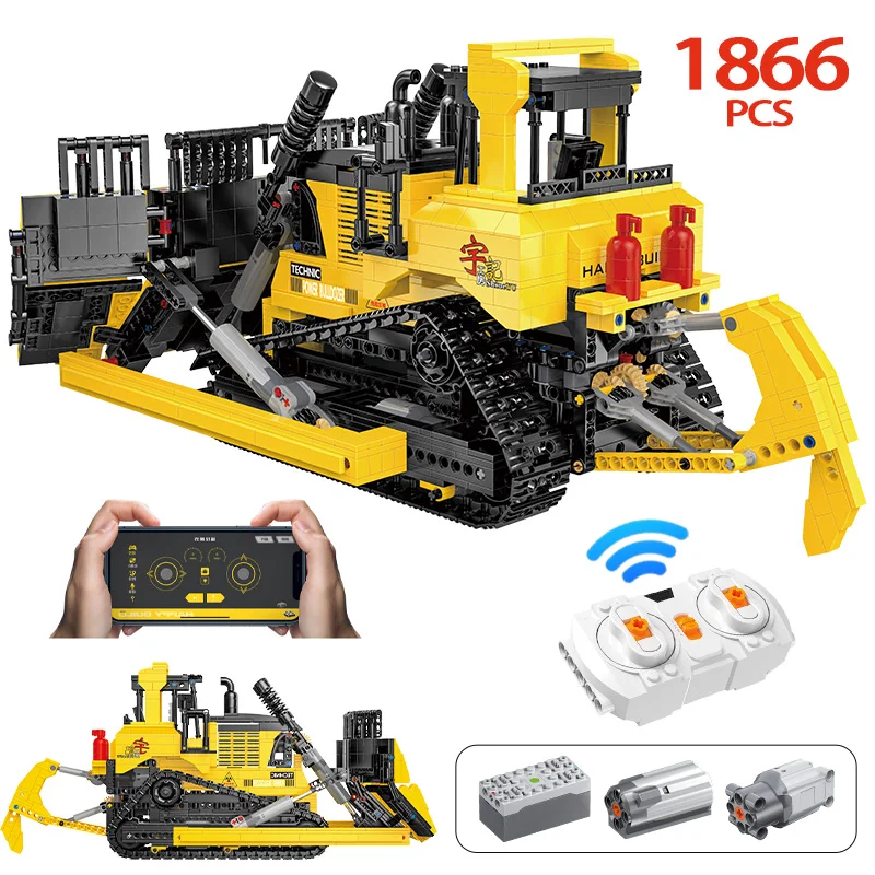 

1866Pcs City APP RC Large Bulldozer Vehicle Building Blocks Remote Control Engineering Car Bricks Toys For Children