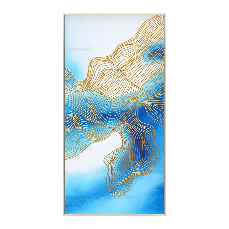 

CX Hand-Painted Abstract Oil Painting Modern Simple Hallway Decorative Painting Gold Thread Luxury Mural Vertical Version