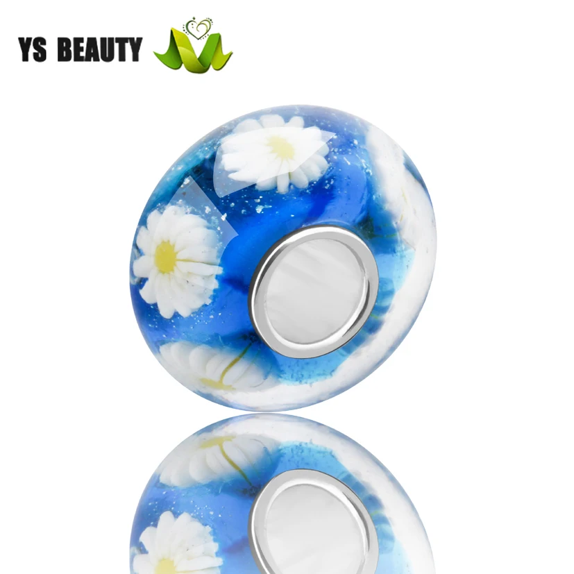 Фиолетовые стеклянные бусины с мотивом маргаритки, оригинальный дизайн китайской фабрики, бусина из серебра 925 для европейских браслетов-шармов, подходят для создания индивидуального образа.