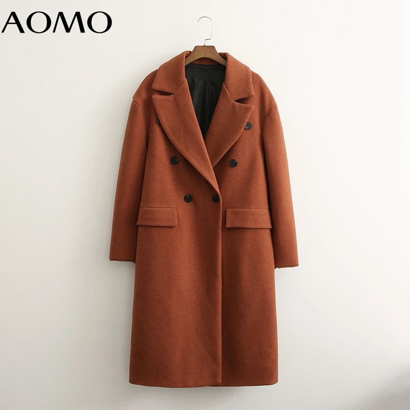 

Женское зимнее плотное теплое шерстяное пальто AOMO, верхняя одежда для офиса с карманами, шикарное длинное пальто 1D145A, 2021