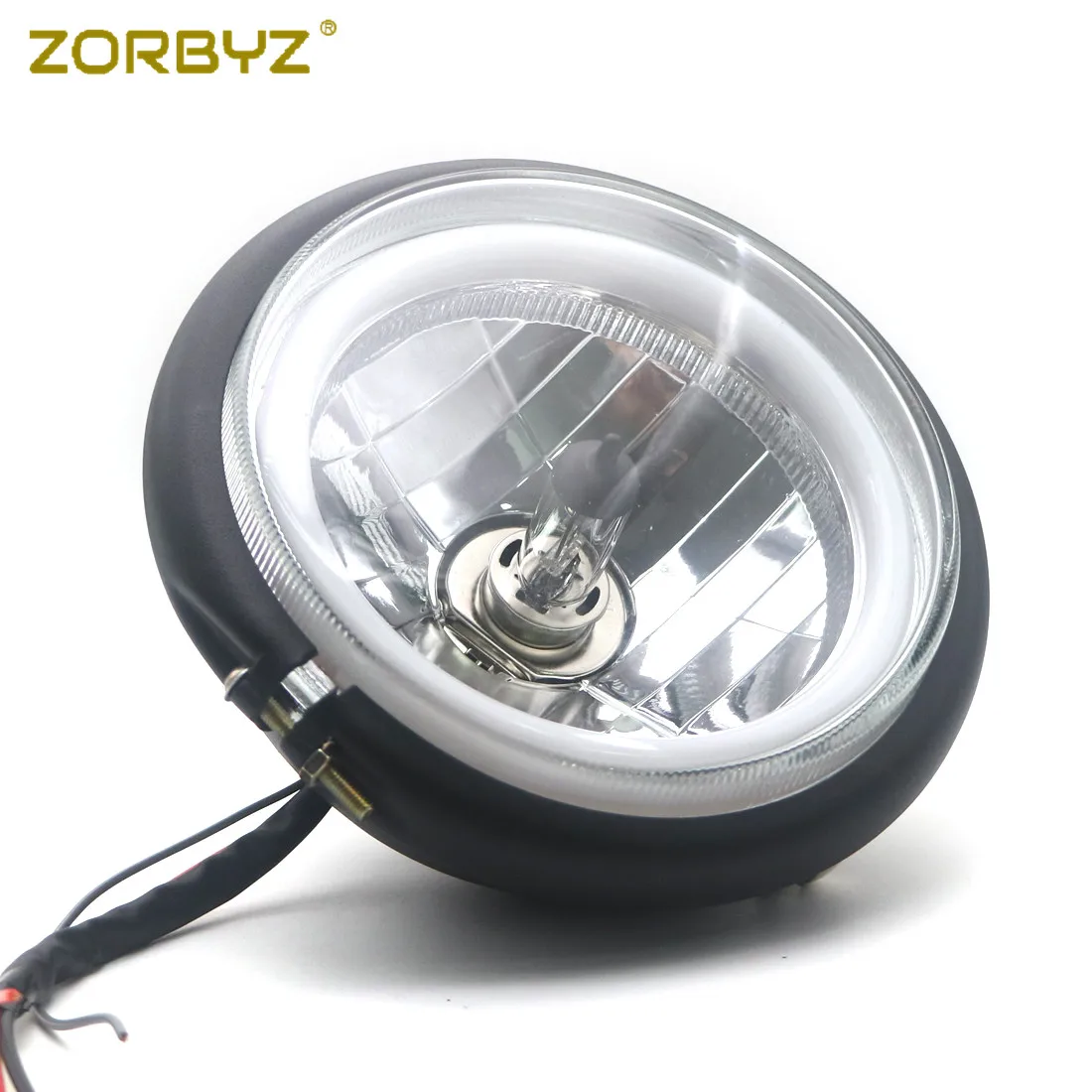 ZORBYZ Ретро черный металл H4 передняя фара с белым ангельским глазным кольцом свет
