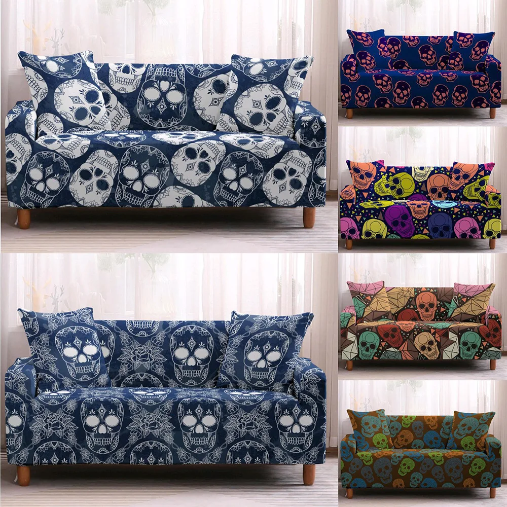 

Fashion Multicolor Skull Pattern All Inclusive Elastic Sofa Cover Soft Couch Slipcovers with Pillowcase 9 Colors 1-4 Seaters