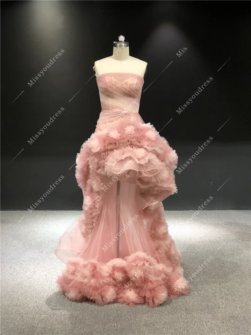 Vestidos de fiesta 2021 Real Picture Pink Pleat Flower Strapless Sleeveless Floor Length Formal Party Prom Women Evening Dresses