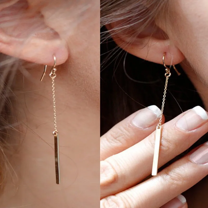 1 пара женские модные простые Стильные серьги из металлического сплава длинные