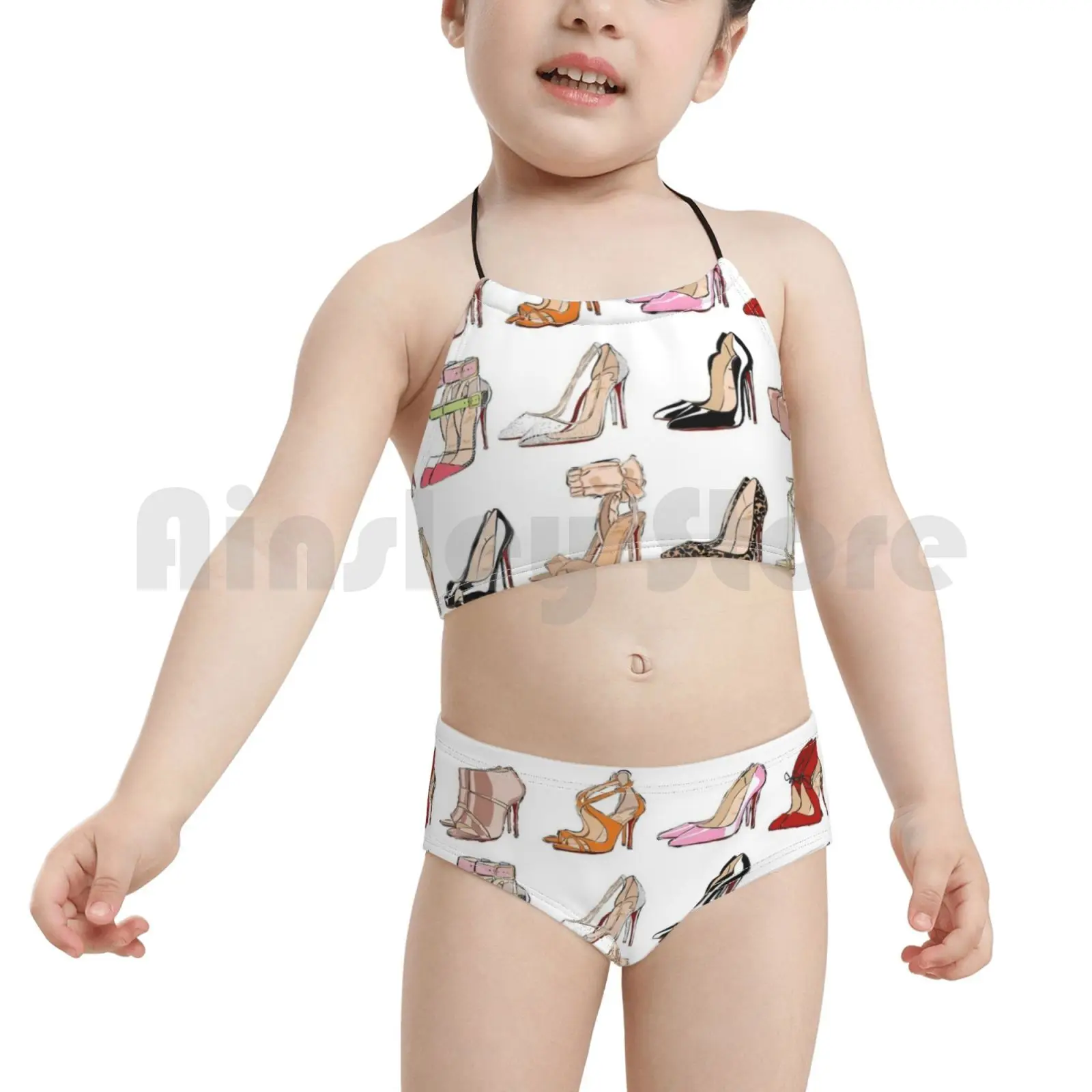 Купальник на каблуках бикини с подкладкой и высокой талией красные туфли лодочки