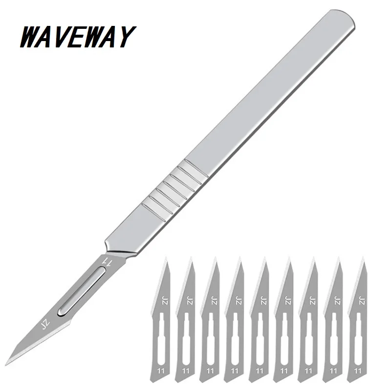 

WAVEWAY 11PCS 11# 23# Carbon Steel Surgical Scalpel Blades + Handle Scalpel DIY Cutting Tool PCB Repair Animal Surgical Knife