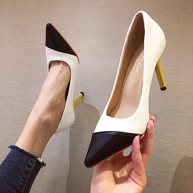 

Весенне-летние туфли на высоком каблуке модные туфли на тонком каблуке с острым носком дышащие туфли без шнуровки на высоком каблуке 9 см; Бо...