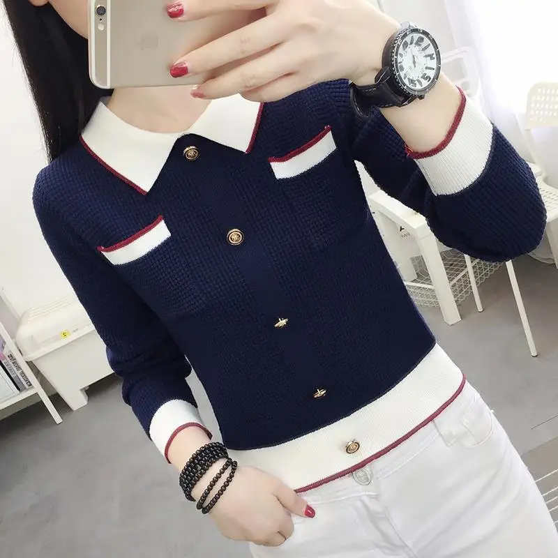 

2021 Spring Autumn Women Long Sleeve Peter Pan Collar Vintage Pullovers Female Sweater Tops Ladies Fashion Knitted Sweater H203