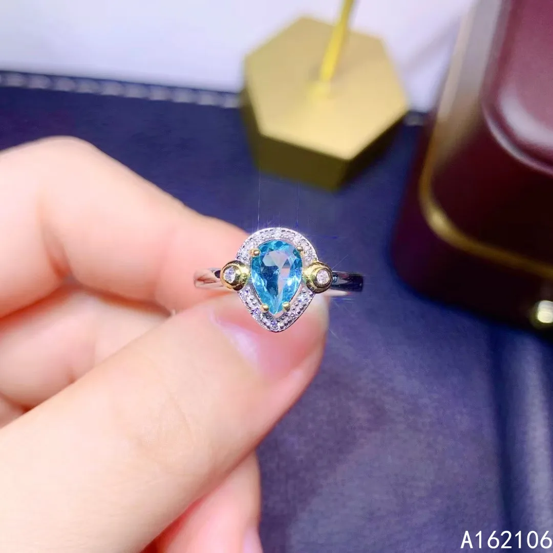 925 Pure Silver Chinese Style Natural Apatite Women's Luxury Popular Water Drop Adjustable Gem Ring Fine Jewelry Support Detecti