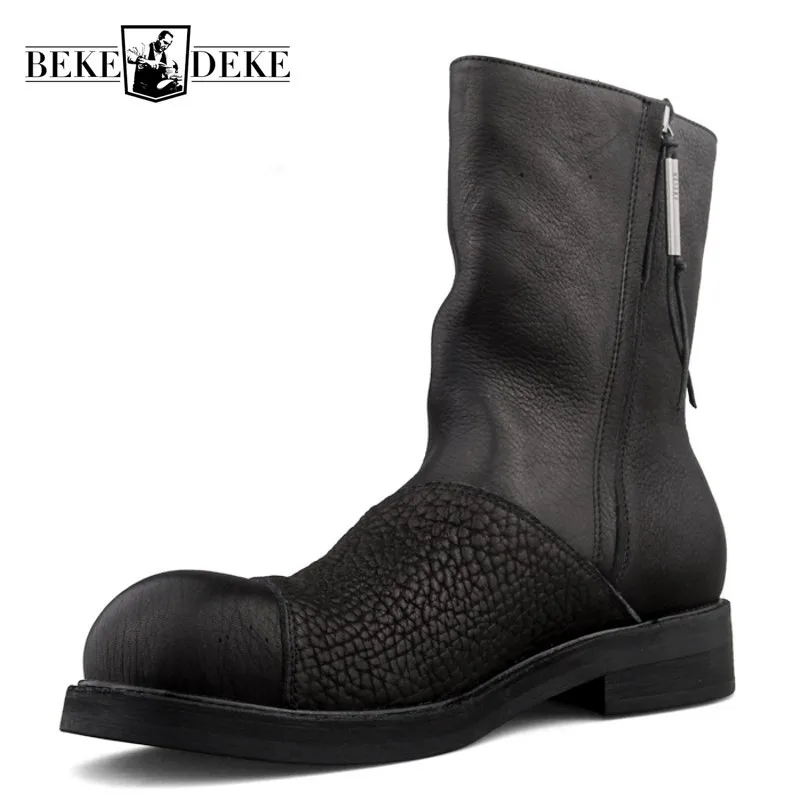 Мужские ботинки из натуральной кожи в стиле ретро Осень зима с молнией сбоку