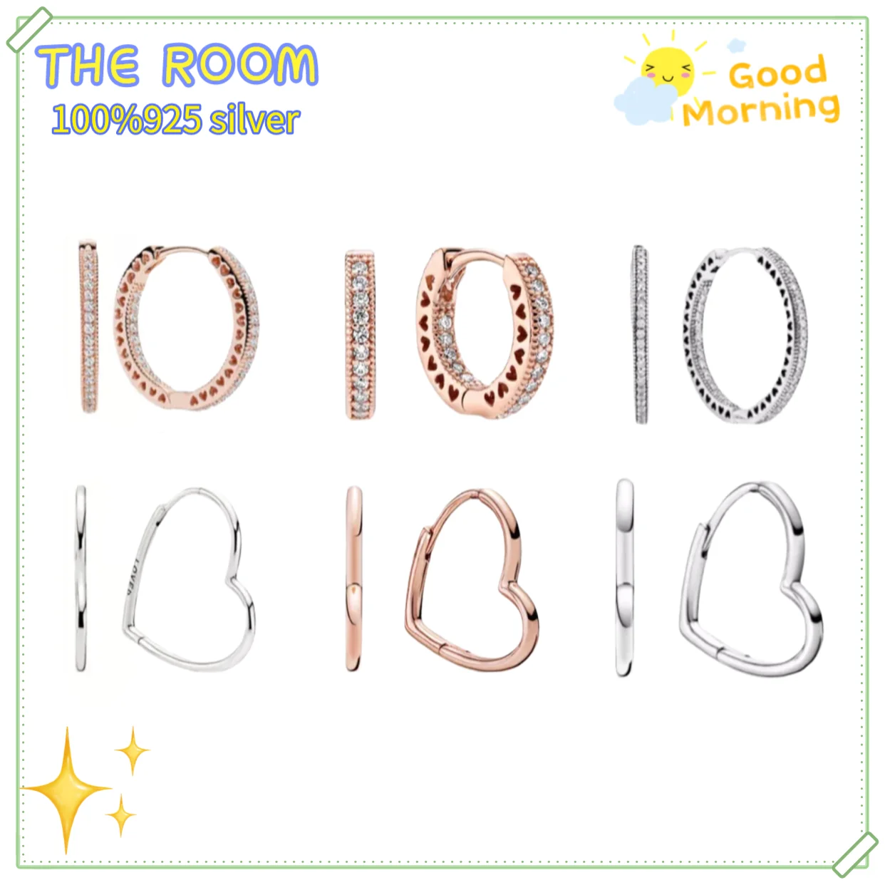 

Fit original 925 Sterling Silver Sparkle & Pandora ring earrings asymmetric Heart Ring Earrings fit ladies couple DIY jewelry