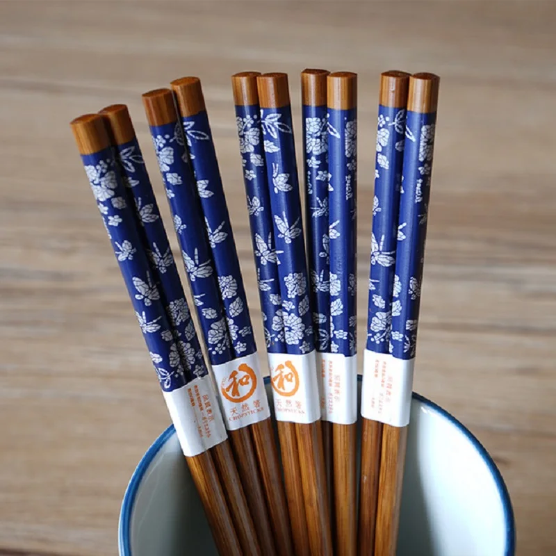 

5 Pair Set Handmade Bamboo Japanese Natural Wood Chopsticks Sushi Food Cat Flower Multi color Wooden Chop sticks