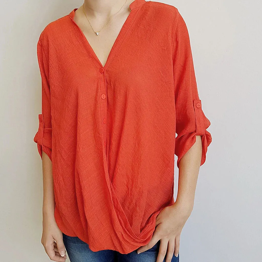 Женские топы женская летняя модная повседневная однотонная Свободная блузка с V