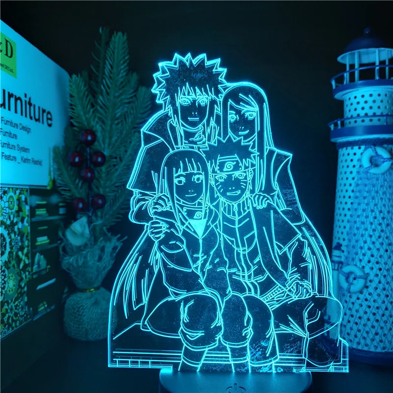Ночник Bandai Naruto Kushina Hinata Minato 3D иллюзия ночники аниме светодиодный ная лампа