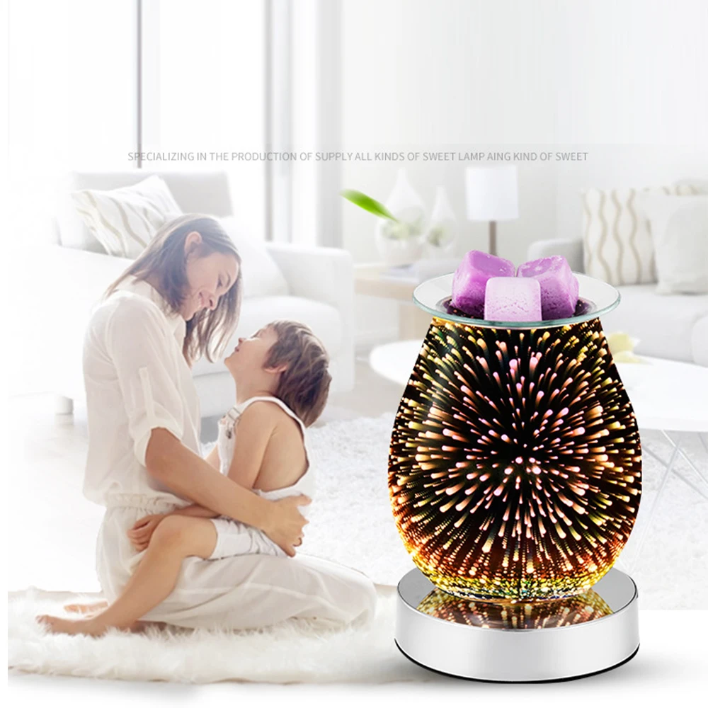 

Oil Diffuser Candle Warmer Electric Glass Wax Melt Warmer With 3D Firework Effect Night Light Tart Burner Aroma Decorative Lamp