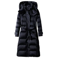 womens long lace up hooded down jacket zipper puffer black red dark blue plus size 4xl10xl coat