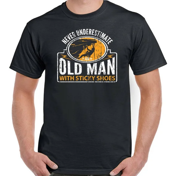 

Rock Climbing T-Shirt Never Underestimate an Old Man Sticky Shoes Mens Funny