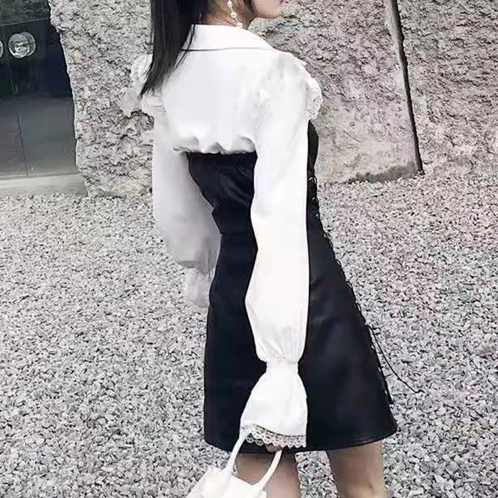 

Rosetic Strapless Sexy Bandage Dress Women Gothic Spring Summer 2021 Fashion Designer Clubwear Casual PU Leather Short Dresses