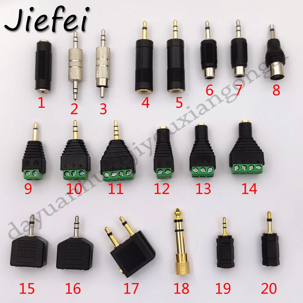 

20 types of 3.5mm adapter Audio plug 1/8" 3.5mm male female to RCA 2.5mm 3.5mm 6.35mm AV CCTV mono stereo male female connector