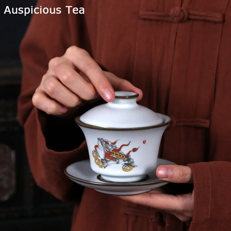 

Белая чаша с крышкой-луной из России 120 мл, домашний чайный набор кунг-фу пуэр, чашка для приготовления чая, аксессуары для чайной церемонии, посуда для напитков, подарок