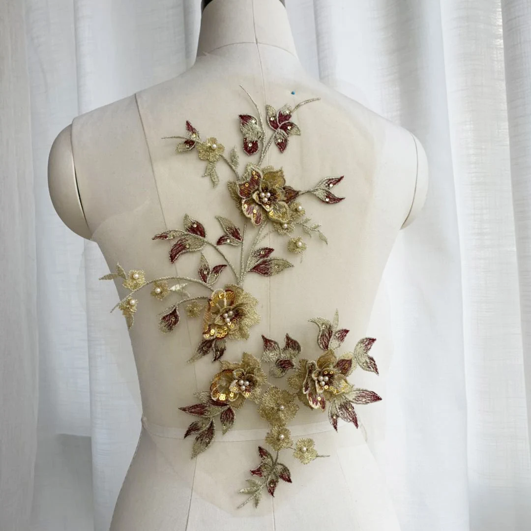 3D цветочные блестки кружевная отделка аппликация сетчатая вышивка нашивки для